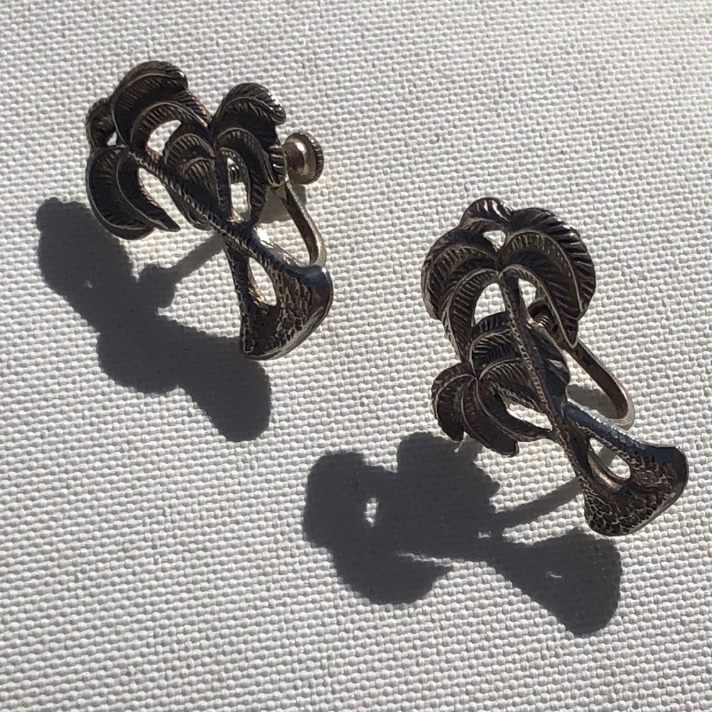 Sterling Silver Vintage Palm Trees Screw-back Earrings